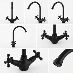 Aquanello Heritage Ascot Klassieke Keuken Nostalgische Keukenkraan Zwart met Ronde Uitlop BL-4003-HA